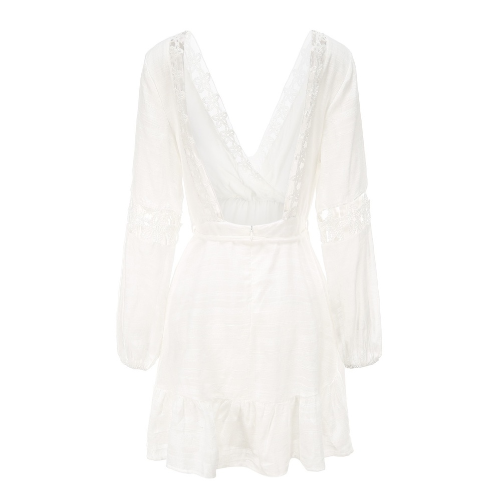 Boho Chic lace up back White Ruffle hem dr… - Picture 5 of 6